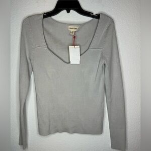 Open Edit Ribbed Light Gray Long Sleeve Sweater NWT